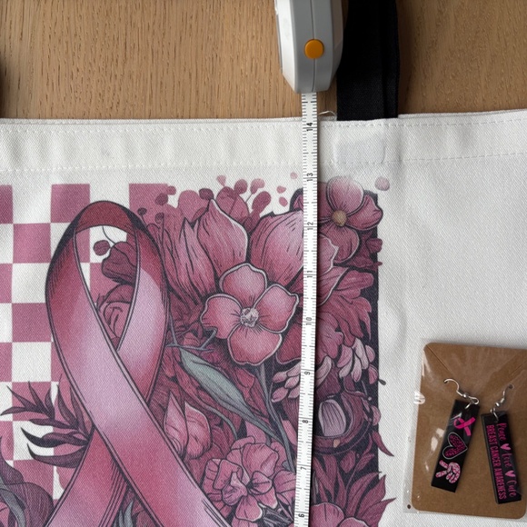 Breast Cancer Awareness Tote Bag- *Free earrings! - Picture 5 of 6